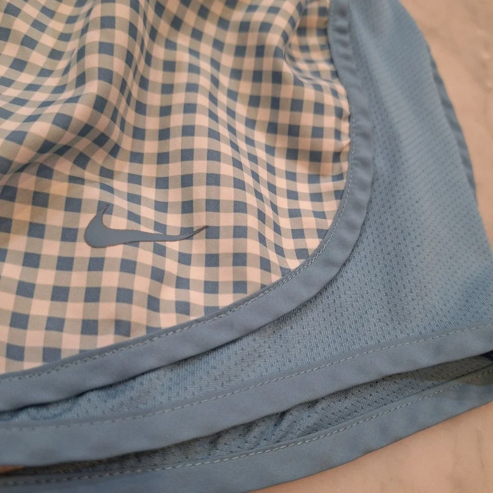 Nike Running Shorts Women XS Blue Gingham Dri-FIT Mesh Athletic Training Workout